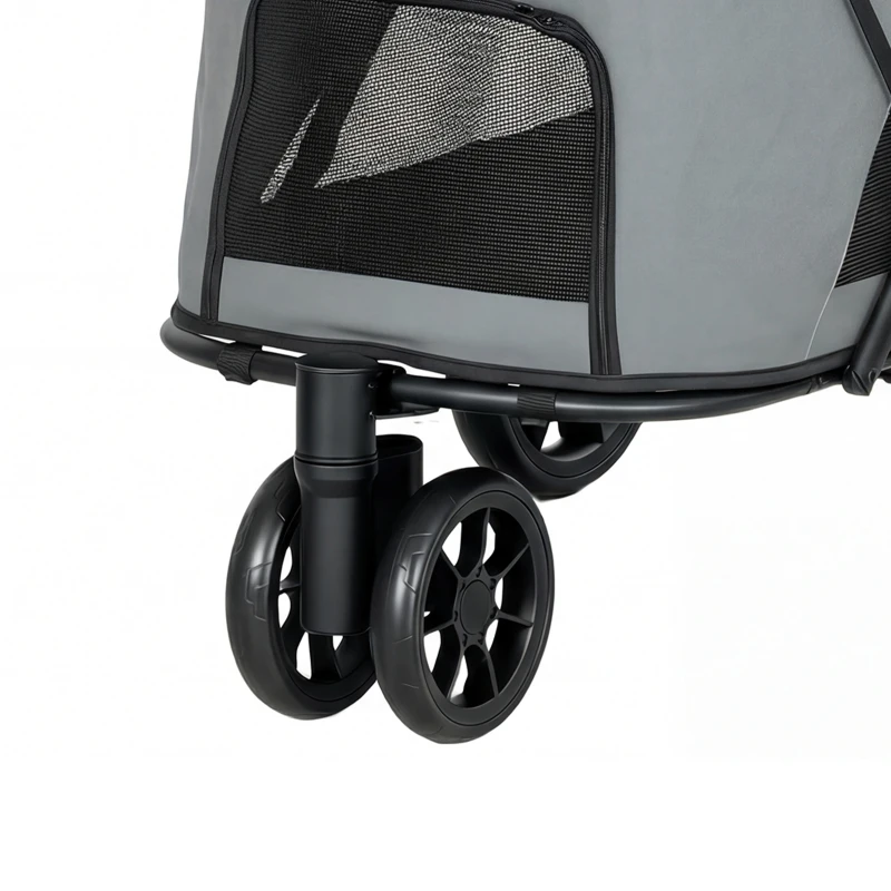 PawHut Dog Stroller, 3 Wheels Pet Stroller with Dual Entry, Easy One-Click Quick Fold, Mesh Windows, Washable Cushion