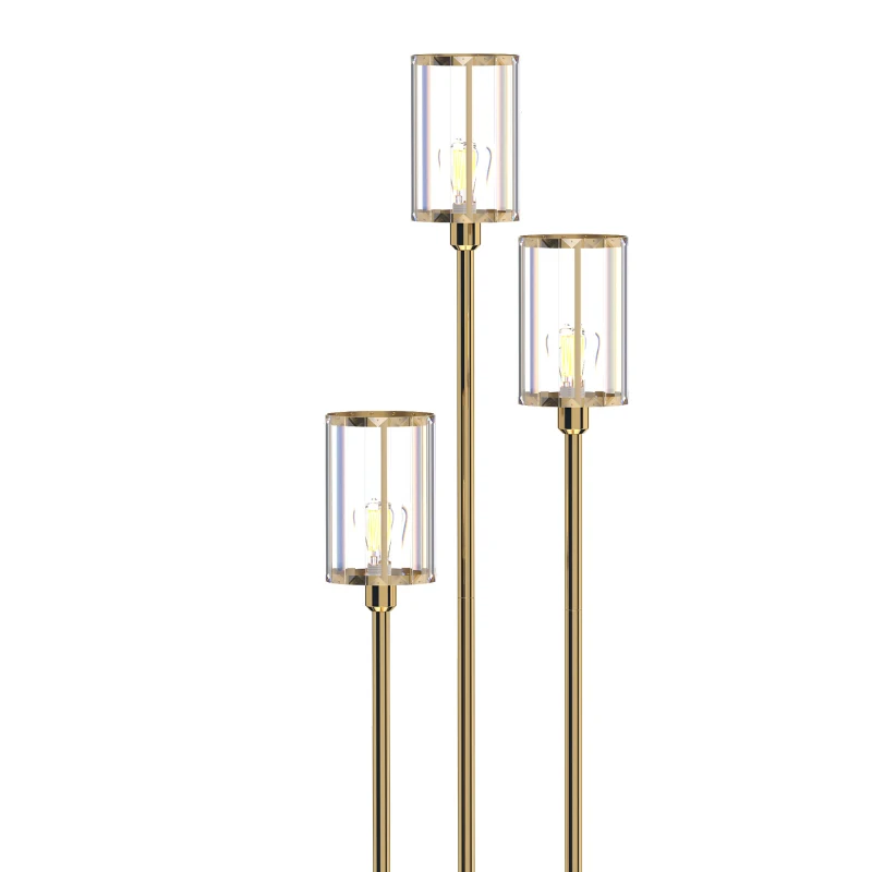 HOMCOM Lampadaire Étagère Verre 3 Lumières Lampe sur Pied Abat-jour Verre Doré