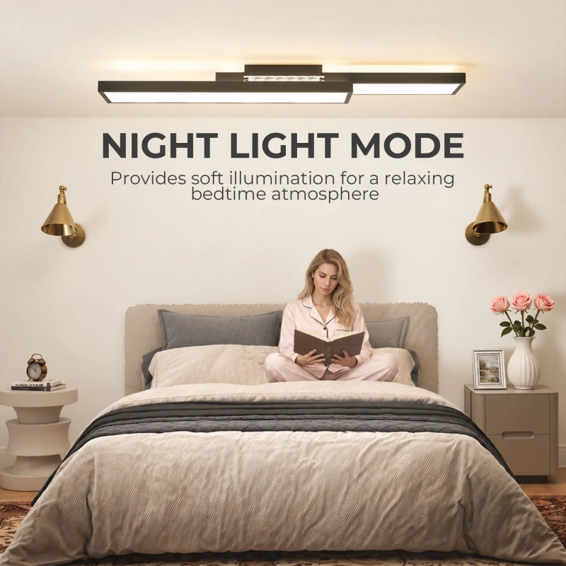 HOMCOM LED Ceiling Light, Modern Dimmable Ceiling Light with Wall Switch & Remote Control, Flush Mount Fixture Lamp with 3000-6000K Colour Temperatures for Living Room, Bedroom, Black