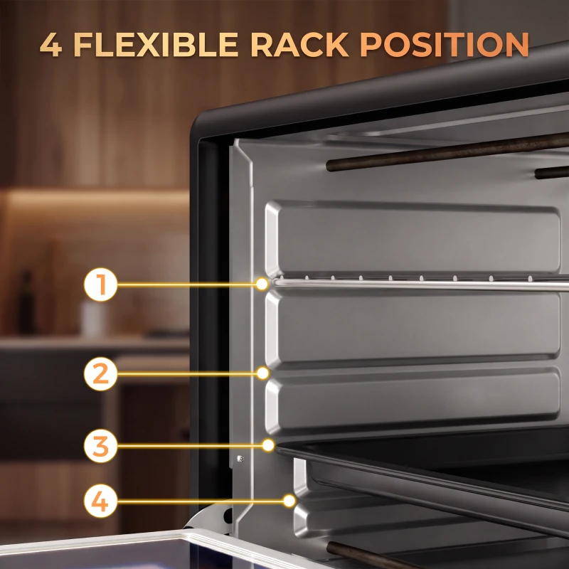 HOMCOM 30 L Mini Oven, Countertop Electric Cooker & Grill for Roasting, Baking, Grilling with Adjustable Temperature, Black