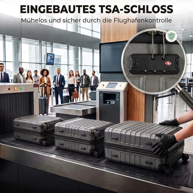 HOMCOM Kofferset, in elkaar opbergbare reiskoffers met TSA-slot en 360°-wielen, 20/24/28 inch, donkergrijs