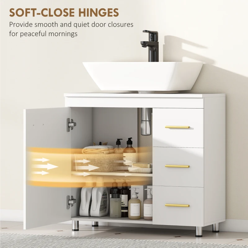 HOMCOM Bathroom base cabinet, 3-tier design, MDF, particleboard, White