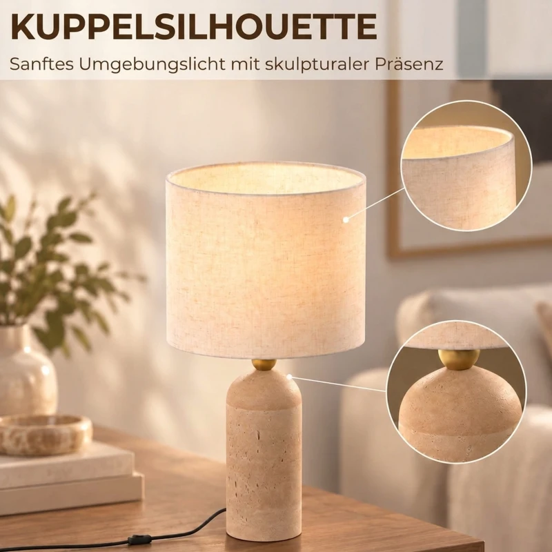 HOMCOM Vintage tafellamp E27 met stoffen kap en snoerschakelaar, 48 cm, beige