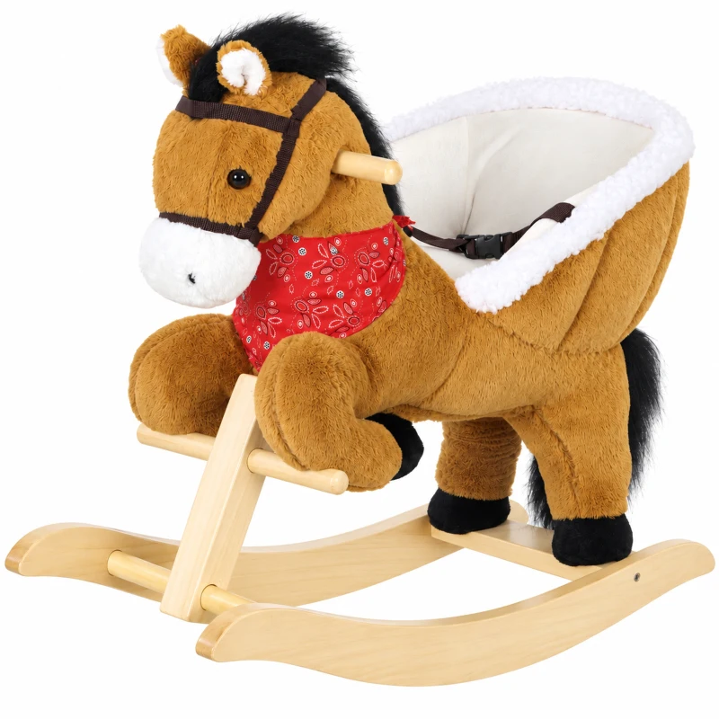 AIYAPLAY Rocking Horse Toy for Toddlers, Plush Ride on Horse with Seat Belt, Lifelike Neigh, Pretend Play Toy for 18-36 M, Brown