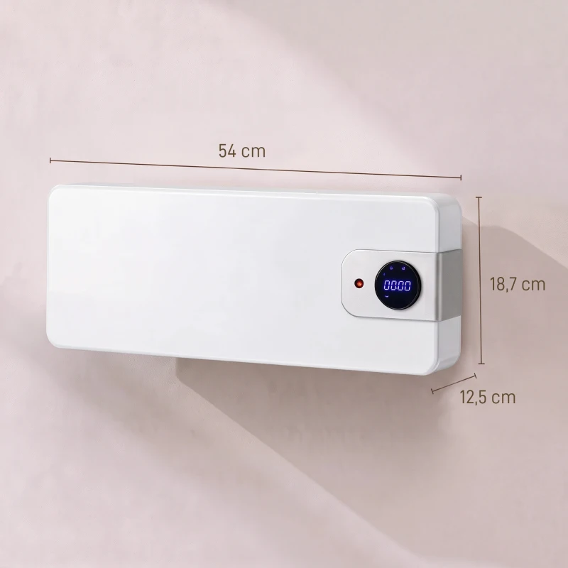 HOMCOM Aquecedor Elétrico de Parede 2000W com 3 Modos, Wi-Fi, Ecrã LED, Termóstato, Temporizador e Oscilação Branco