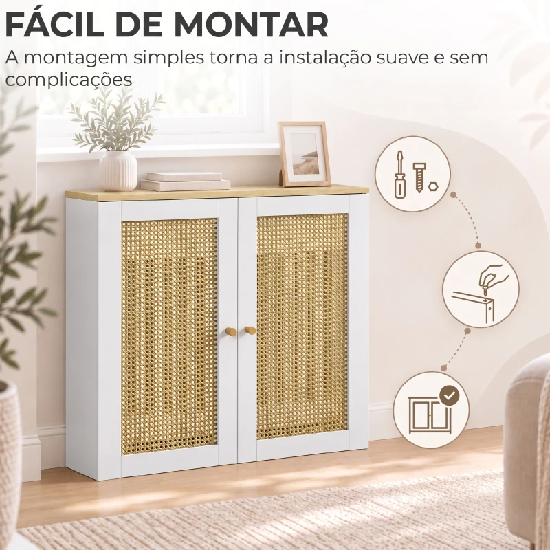 HOMCOM Cobre-radiador com 2 Portas em Rotim para Sala e Quarto 78x19x75 cm Branco
