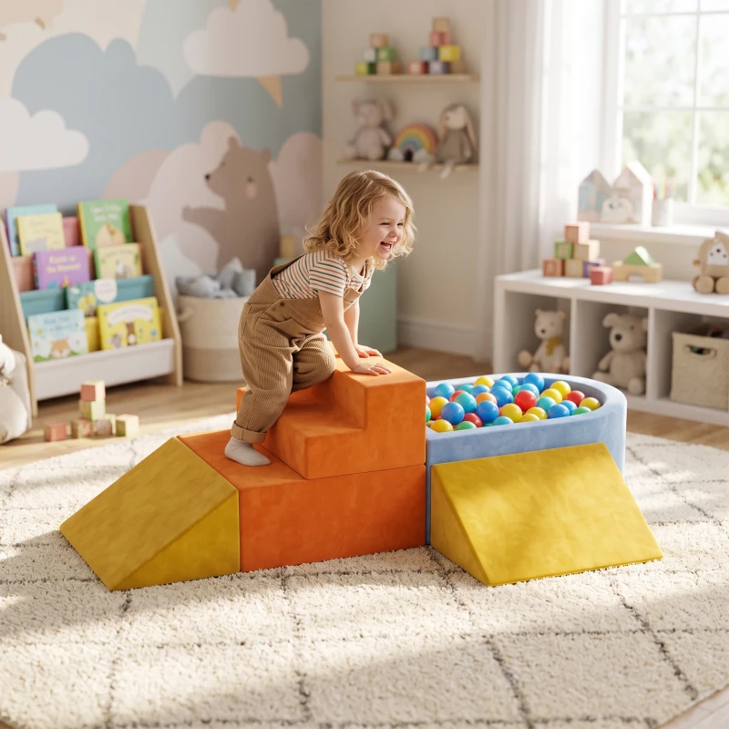 AIYAPLAY Parcours Motricité Bébé 5PCS, Module Motricité Bébé en Mousse, Piscine à Balles, Housse en Velours Lavable, Multicolore