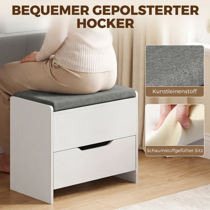 HOMCOM Kaptafel met spiegel en kruk, opklapbare spiegel, make-uptafel met lades, wit