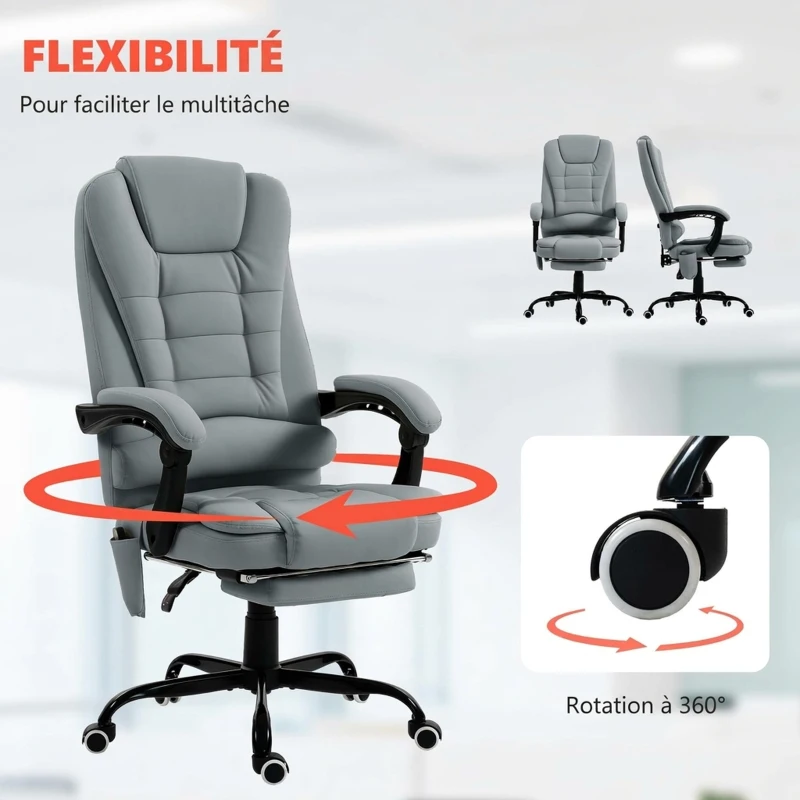 Vinsetto Fauteuil de bureau massant, chaise de bureau avec hauteur réglable, dossier inclinable et télécommande filaire, gris