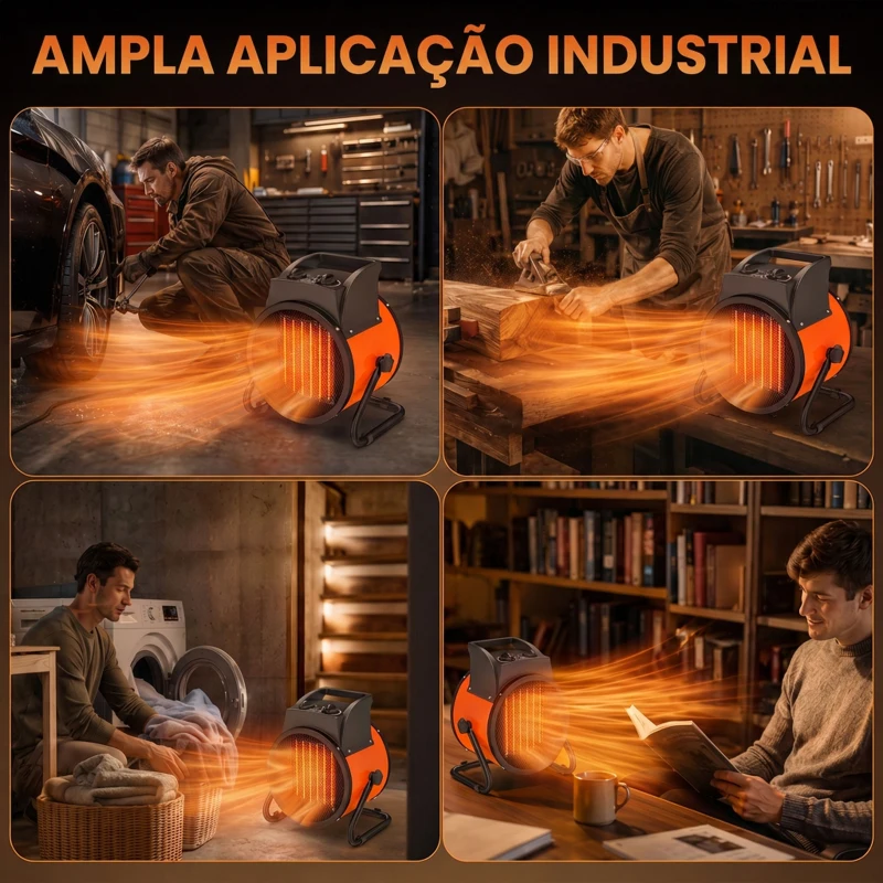 Outsunny Aquecedor Elétrico Cerâmico PTC 5000W com Termóstato Ajustável 3 Modos e Ângulo Ajustável Portátil para 48 m² Laranja