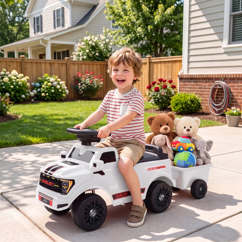 AIYAPLAY Rutschauto für Kleinkinder, Shelby Kinderauto mit hinterem Korb, aufklappbarer Motorhaube, für 18–72 Monate, Weiß