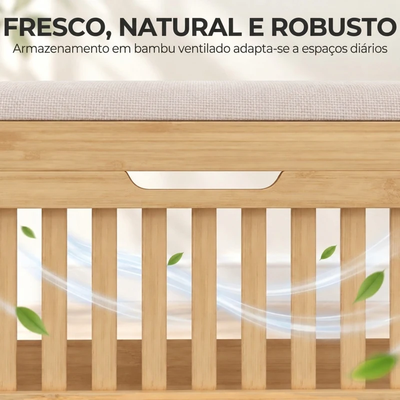 HOMCOM Banco Sapateira com Compartimento Basculante e Assento Acolchoado 80x30x48 cm Natural e Bege