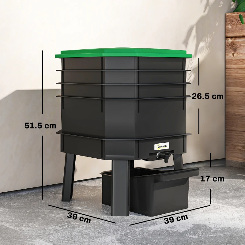 Outsunny 4-Tray Worm Composter Bin, 28L Worm Composter for Outdoor & Indoor Recycling Food Waste, Dark Green