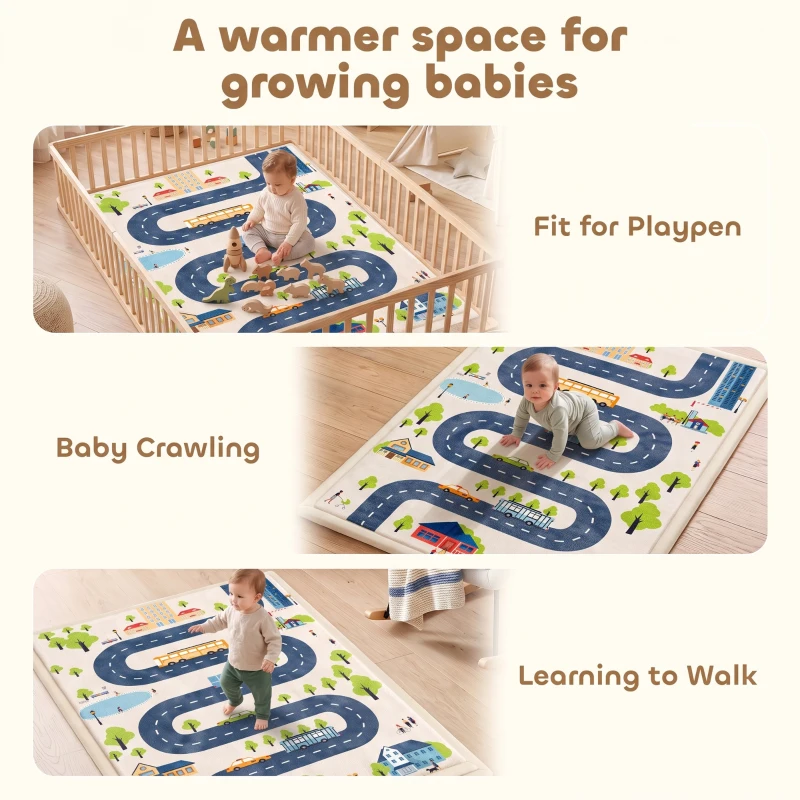 AIYAPLAY Tapis de Jeu pour Enfants Tapis de Chambre d'Enfant en Mousse Épaisseur 3 cm Motif Route Base Antidérapante 150x200cm