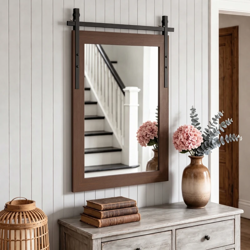 HOMCOM 86.5 x 61 cm Rectangle Mirror, Farmhouse Wall Mirror for Living Room, Bedroom, Hallway, Dark Brown