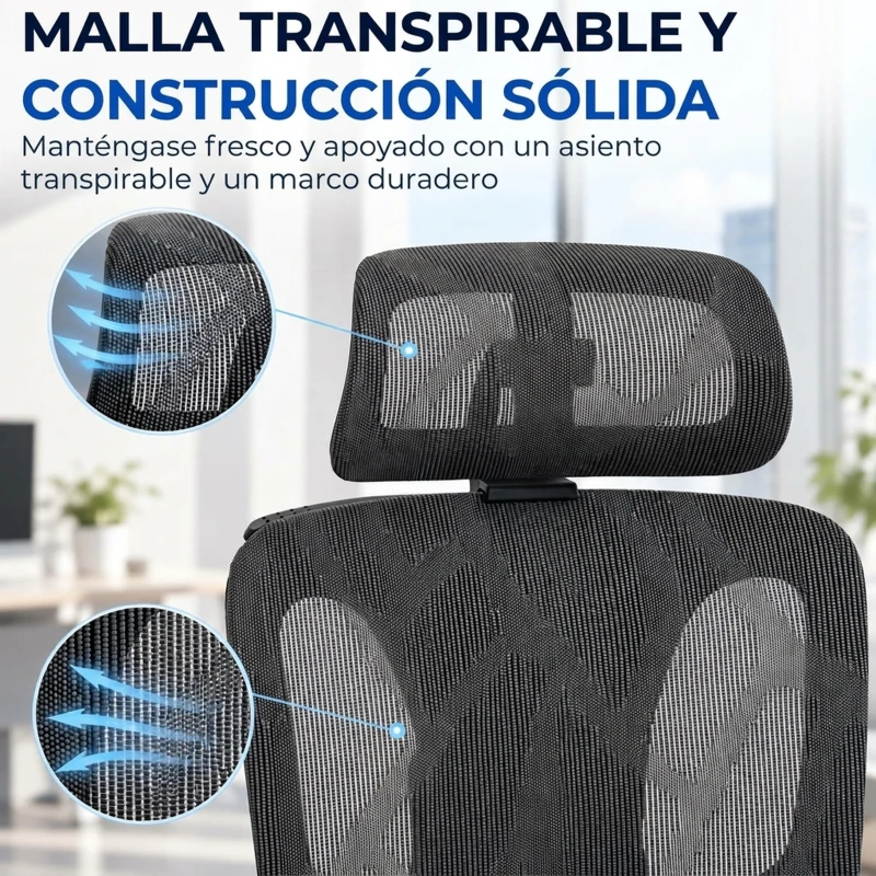 HOMCOM Silla de Escritorio de Malla con Reposapiés Respaldo Reclinable Soporte Lumbar Reposabrazos y Reposacabezas Ajustable