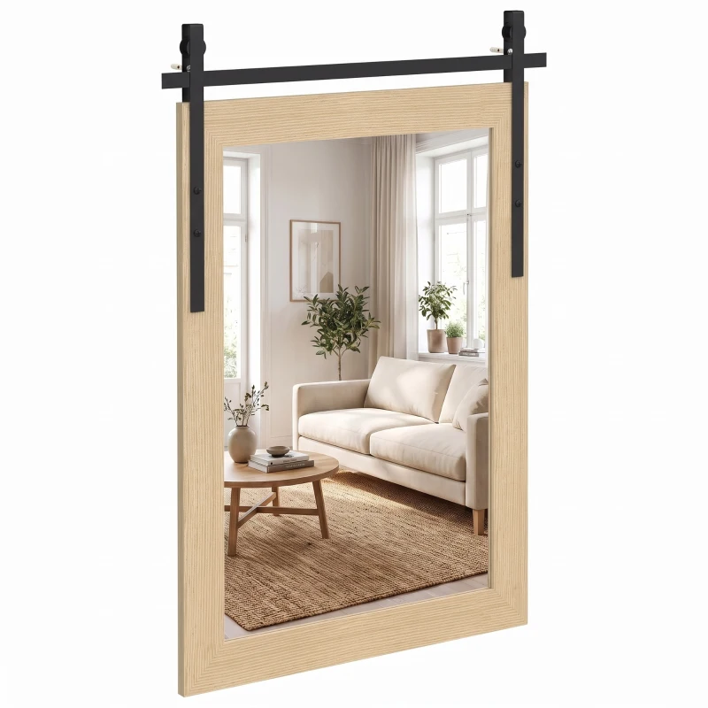 HOMCOM 110 x 66 cm Rectangle Mirror, Farmhouse Wall Mirror for Living Room, Bedroom, Hallway, White Oak