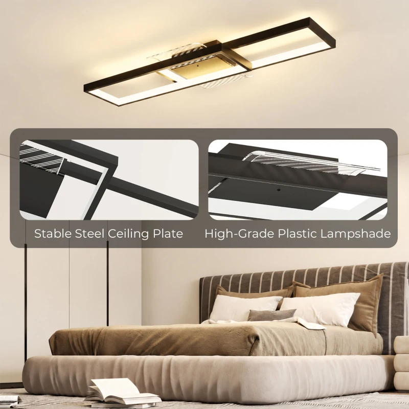 HOMCOM LED Ceiling Light, Modern Dimmable Ceiling Light with Wall Switch & Remote Control, Flush Mount Fixture Lamp with 3000-6000K Colour Temperatures for Living Room, Bedroom, Black