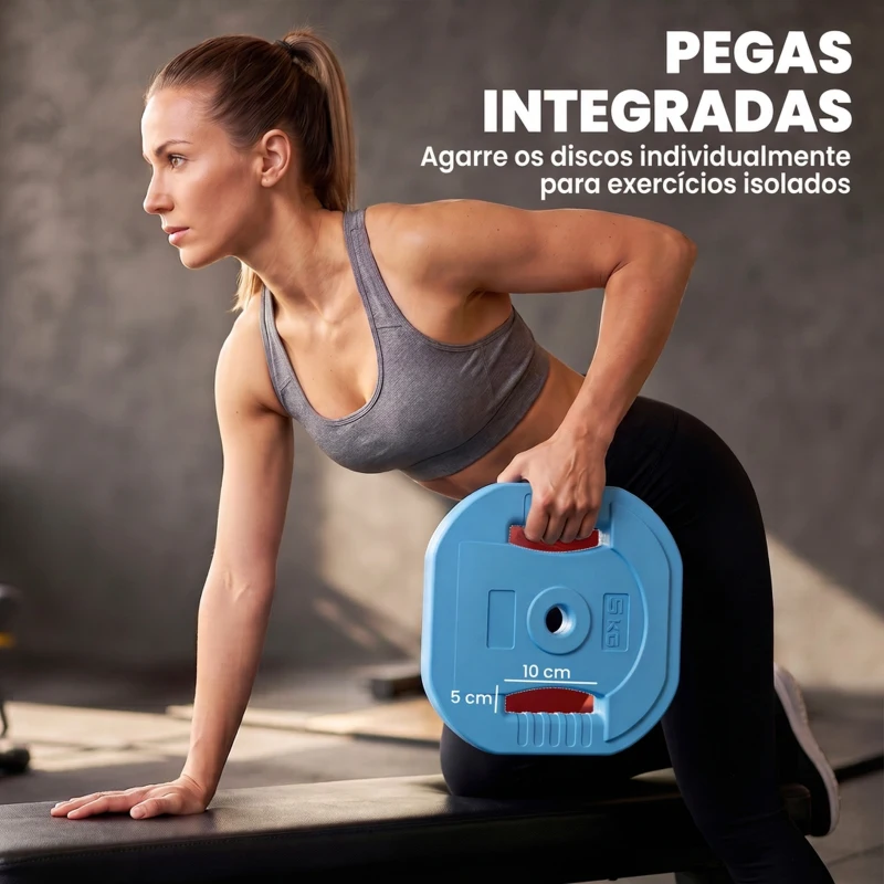 SPORTNOW Barra com Discos 20 kg Antiderrapante e Antirolamento com Barra de Aço