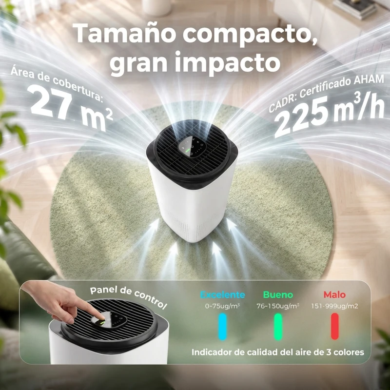 HOMCOM Purificador de Airecon Filtro HEPA hasta 27 m² Modo Sueño/Auto Control App y Voz Silencioso Temporizador Blanco