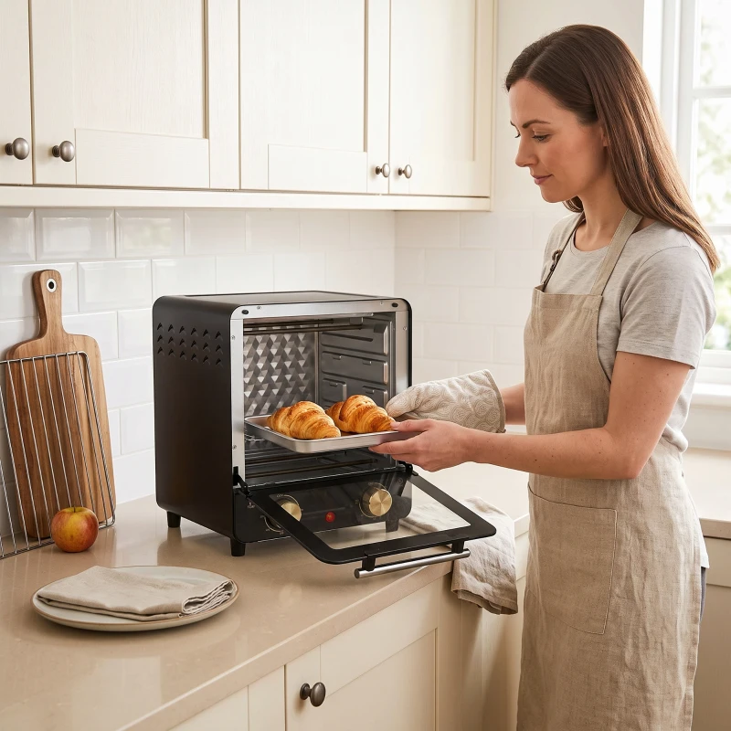 HOMCOM Mini Oven, 15 L Electric Oven and Grill w/ 60-230℃ Adjustable Temperature, 60 Minute Timer, Includes Baking Tray, Black