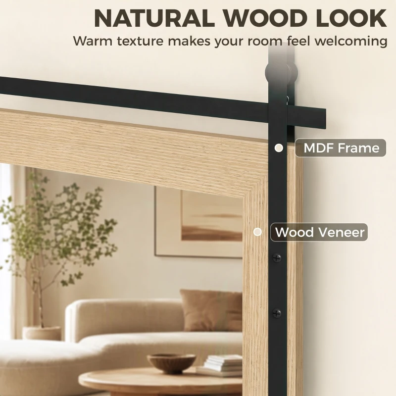 HOMCOM 110 x 66 cm Rectangle Mirror, Farmhouse Wall Mirror for Living Room, Bedroom, Hallway, White Oak