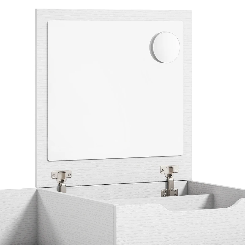 HOMCOM Kaptafel met spiegel en kruk, opklapbare spiegel, make-uptafel met lades, wit
