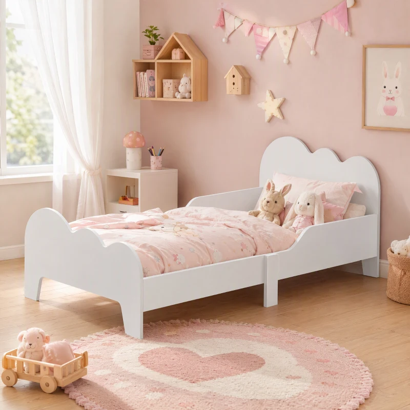 AIYAPLAY Cloud-Themed Toddler Bed Frame with Safety Rails, 143.5 x 74.5 x 56cm