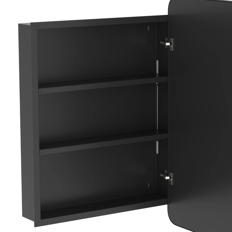 HOMCOM 50.8 x 11.6 x 71 cm Bathroom Mirror Cabinet, Wall Cabinet with Adjustable Shelves, Wall-Mounted or Recessed, Black