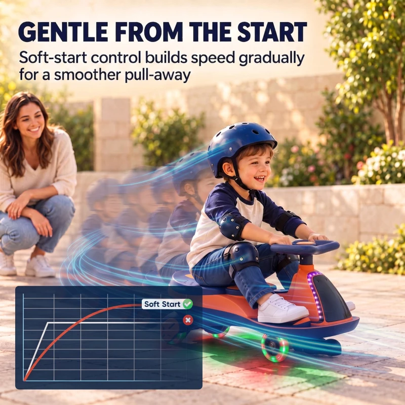 AIYAPLAY Voiture Électrique Enfant 12V, Véhicule Électrique Enfant avec Batterie Lithium, Éclairage RGB, Roues Lumineuses, Orange