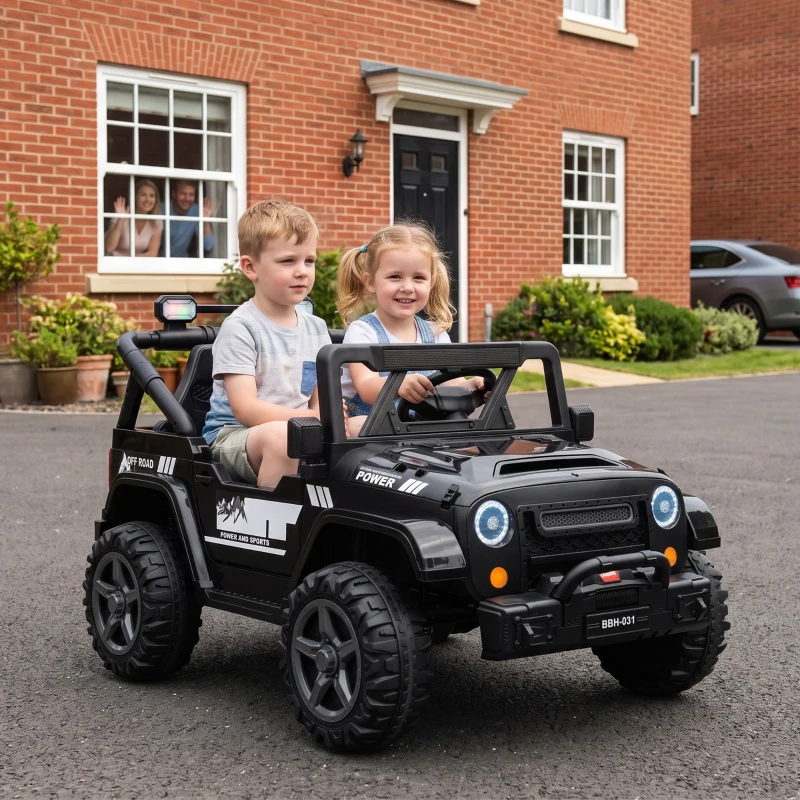 AIYAPLAY UTV Elétrico Infantil 24 V de 2 Lugares com Comando à Distância, Suspensão Traseira, Música e Luzes, Preto, +3 Anos