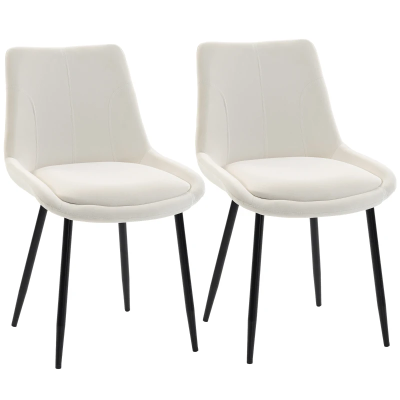 HOMCOM Set 2 Scaune de Dining din Catifea pentru Bucătărie, Alb Crem