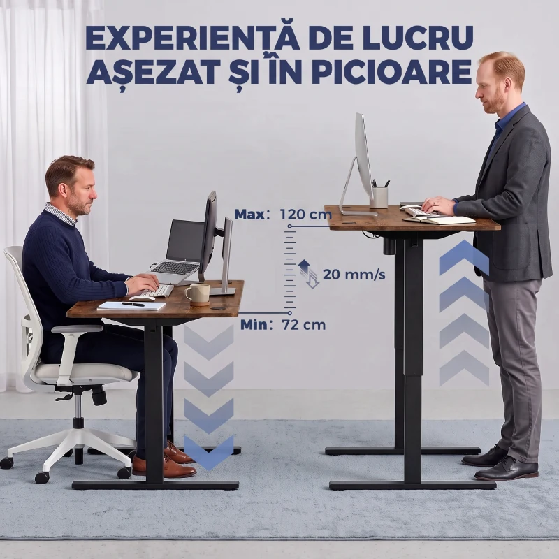 HOMCOM Birou standing electric reglabil, maro rustic