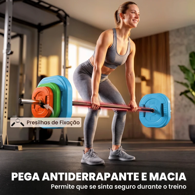 SPORTNOW Barra com Discos 20 kg Antiderrapante e Antirolamento com Barra de Aço