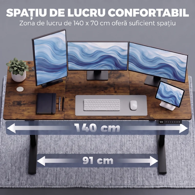 HOMCOM Birou standing electric reglabil, maro rustic