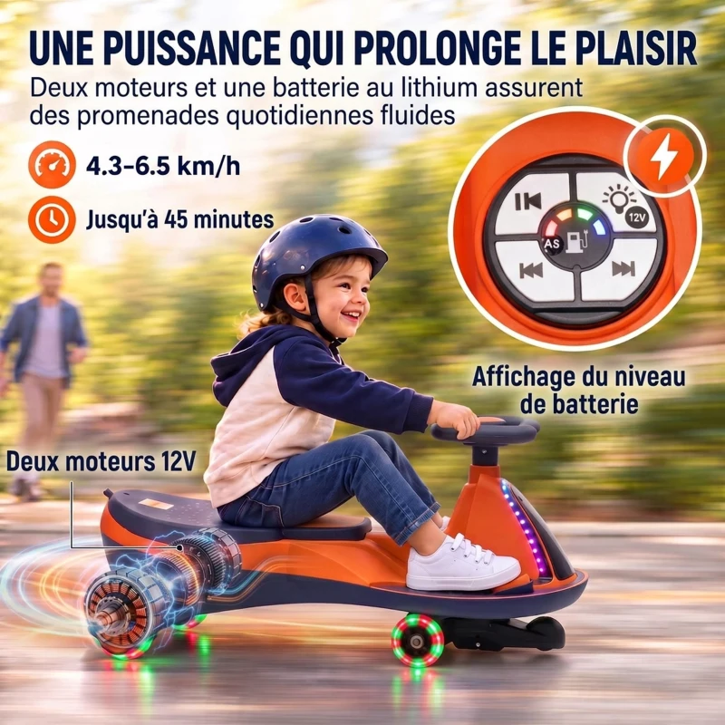 AIYAPLAY Voiture Électrique Enfant 12V, Véhicule Électrique Enfant avec Batterie Lithium, Éclairage RGB, Roues Lumineuses, Orange