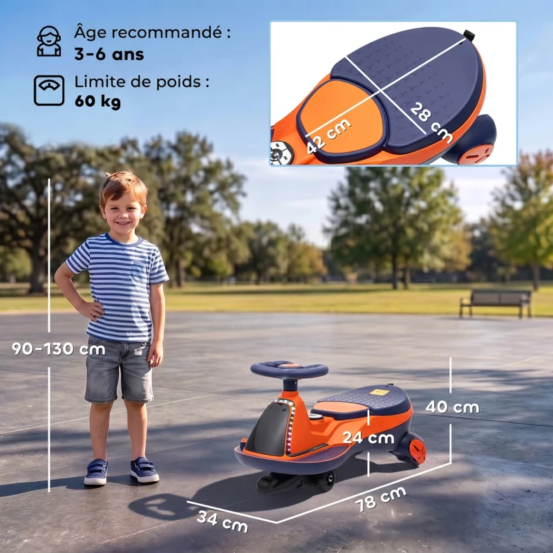 AIYAPLAY Voiture Électrique Enfant 12V, Véhicule Électrique Enfant avec Batterie Lithium, Éclairage RGB, Roues Lumineuses, Orange
