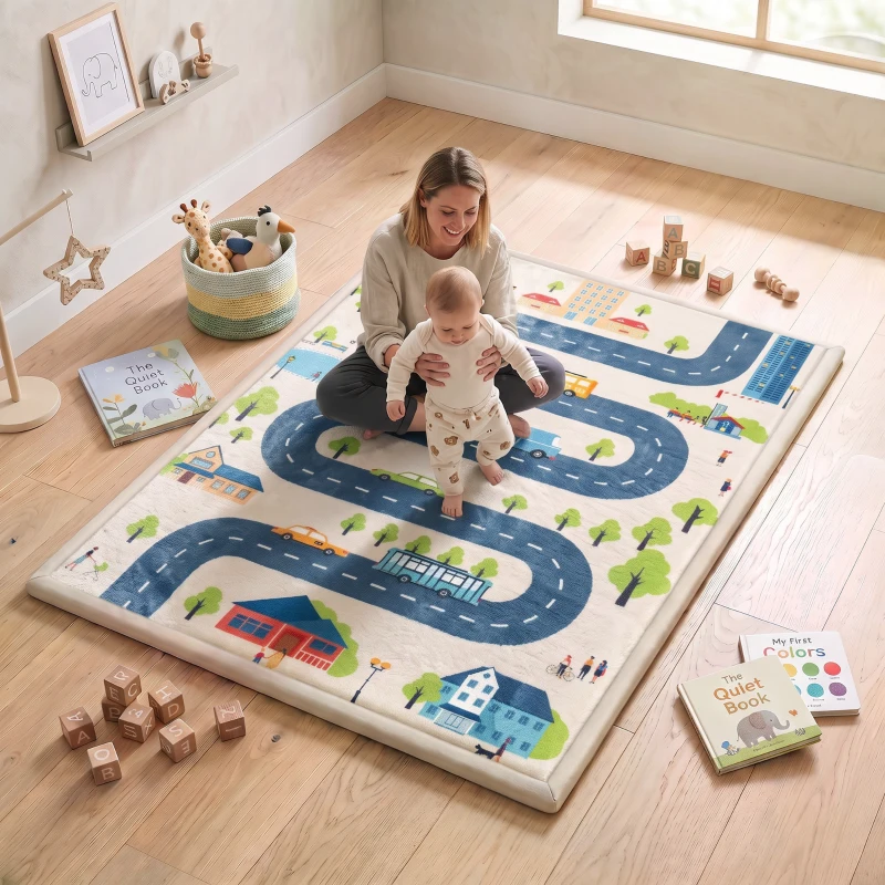 AIYAPLAY Tapis de Jeu pour Enfants Tapis de Chambre d'Enfant en Mousse Épaisseur 3 cm Motif Route Base Antidérapante 150x200cm