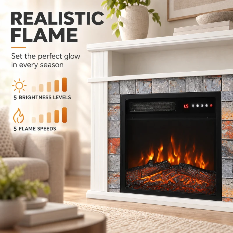HOMCOM Freestanding Electric Fireplace Suite, 1800W, Open Shelf, Electric Fire and Surround with LED Flame, Remote, White