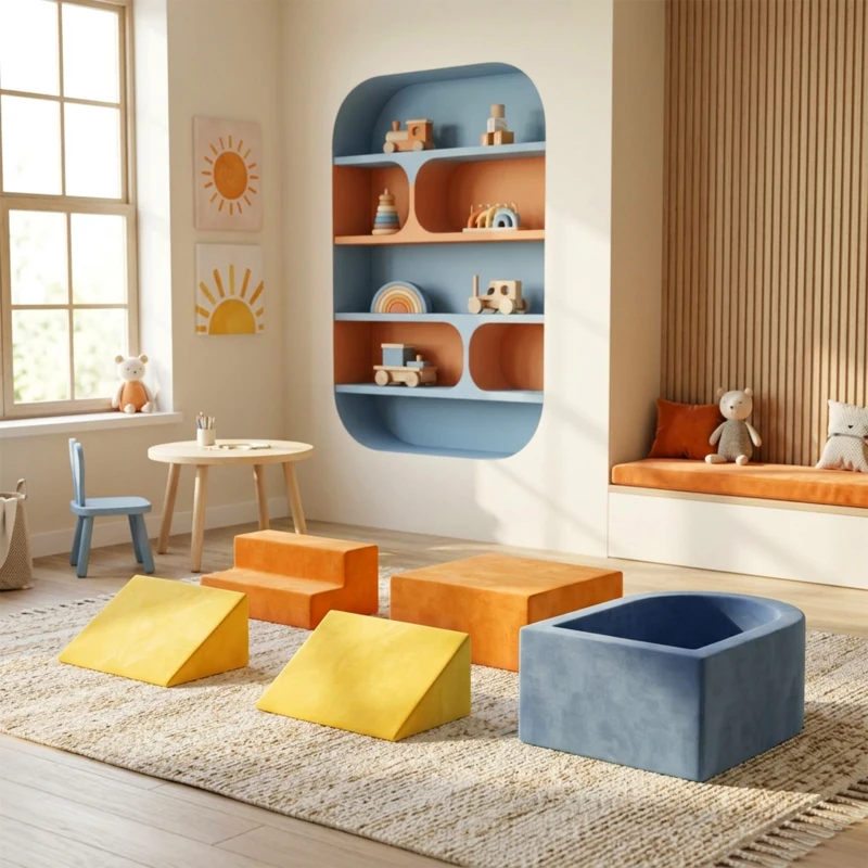 AIYAPLAY Parcours Motricité Bébé 5PCS, Module Motricité Bébé en Mousse, Piscine à Balles, Housse en Velours Lavable, Multicolore