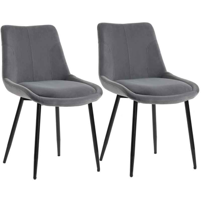 HOMCOM Set 2 Scaune de Dining din Catifea pentru Bucătărie, Gri Închis