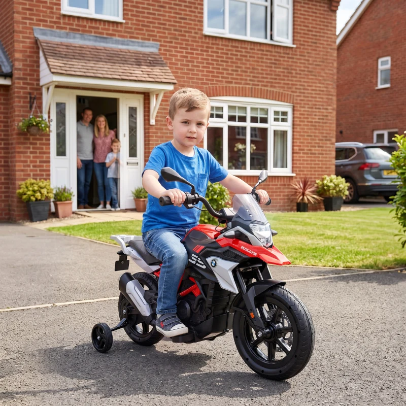 AIYAPLAY Mota Elétrica Infantil BMW G310 GS 12 V com 2 Rodas Auxiliares e Arranque Suave, 3-6 km/h, Vermelho