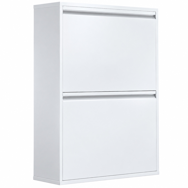 HOMCOM Meuble Poubelle de Tri Sélectif 60 L (4 x 15 L), 4 Compartiments, Fermeture Amortie, Seaux Intérieurs Amovibles, Blanc