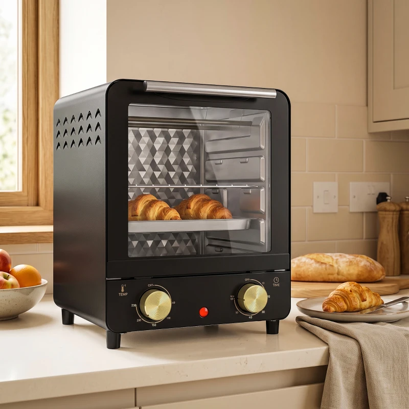 HOMCOM Mini Oven, 15 L Electric Oven and Grill w/ 60-230℃ Adjustable Temperature, 60 Minute Timer, Includes Baking Tray, Black