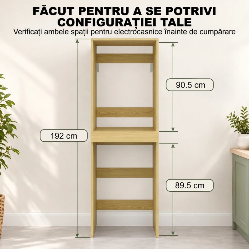HOMCOM Dulap Compact pentru Mașină de Spălat și Uscător cu Suport Extractibil pentru Umerașe, Stejar
