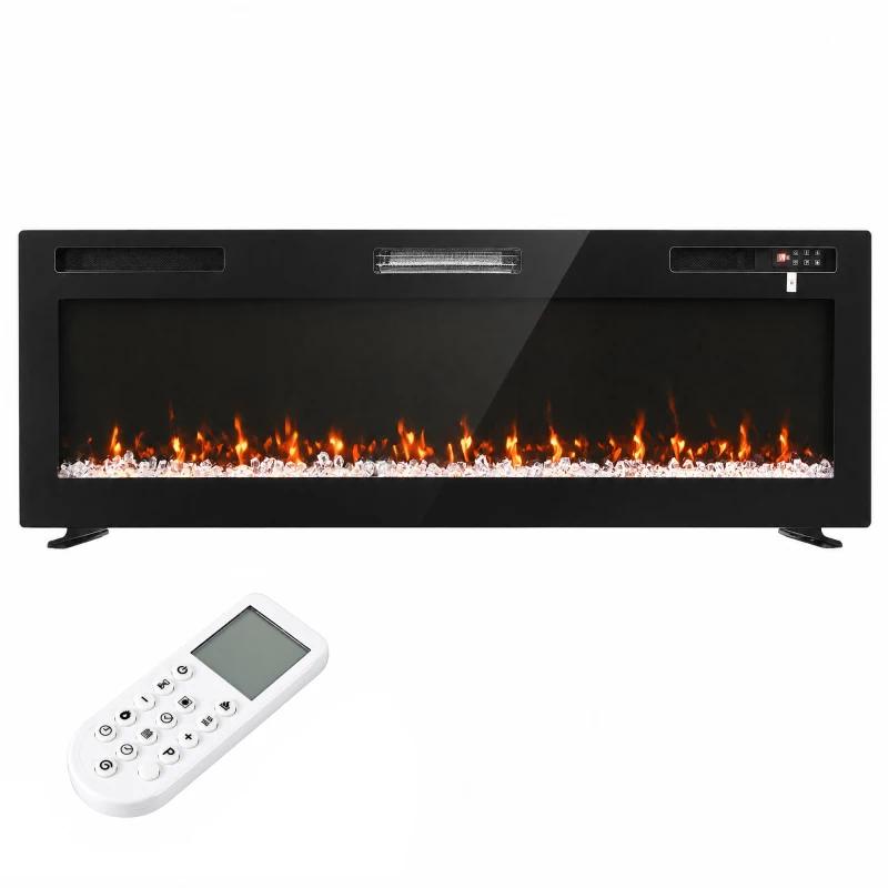 HOMCOM Șemineu electric 153 cm, încastrabil/de perete/de podea, ultrasubțire 8,3 cm, cu telecomandă, 900/1800 W, timer, negru