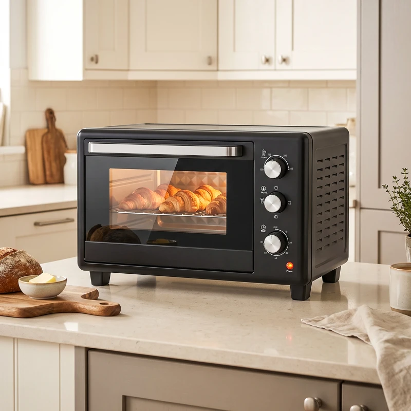 HOMCOM 30 L Mini Oven, Countertop Electric Cooker & Grill for Roasting, Baking, Grilling with Adjustable Temperature, Black