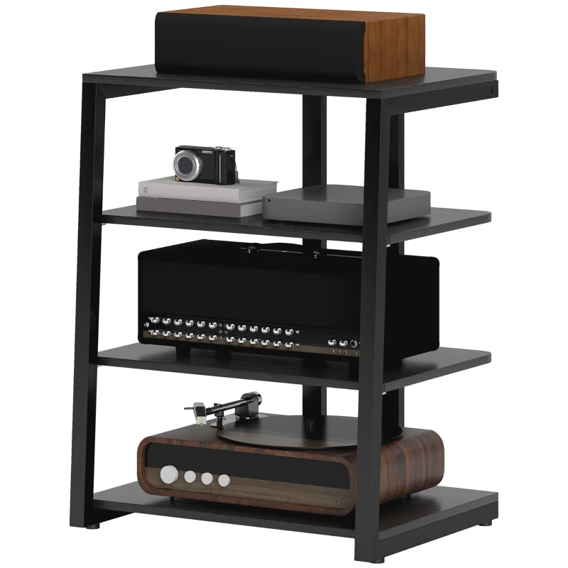 HOMCOM HiFi Stand, with Four Storage Shelves - Black