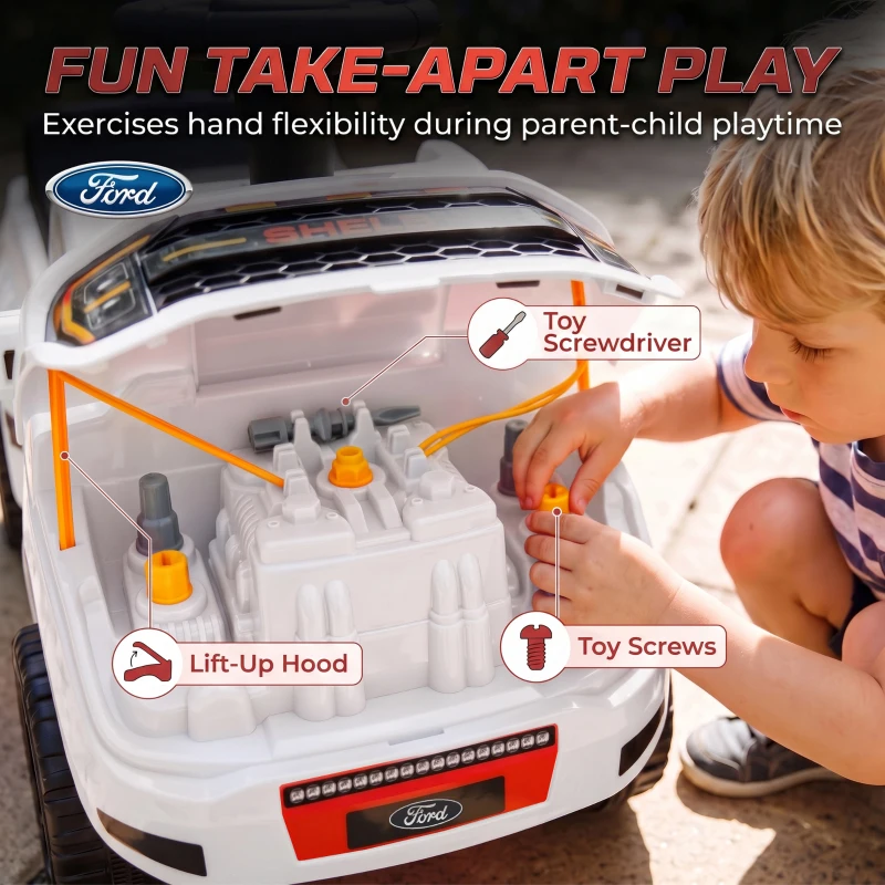 AIYAPLAY Voiture Porteur pour Enfants Shelby, Dossier, Anti-Basculement, Compartiment, 18-72 Mois, 80x25,5x33cm, Blanc
