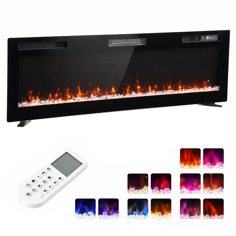 HOMCOM Șemineu electric 173 cm, 3 în 1, ultrasubțire 8,3 cm, cu telecomandă, 900/1800 W, timer, negru